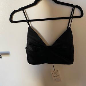 NWT! Zara silky crop top in black (M)